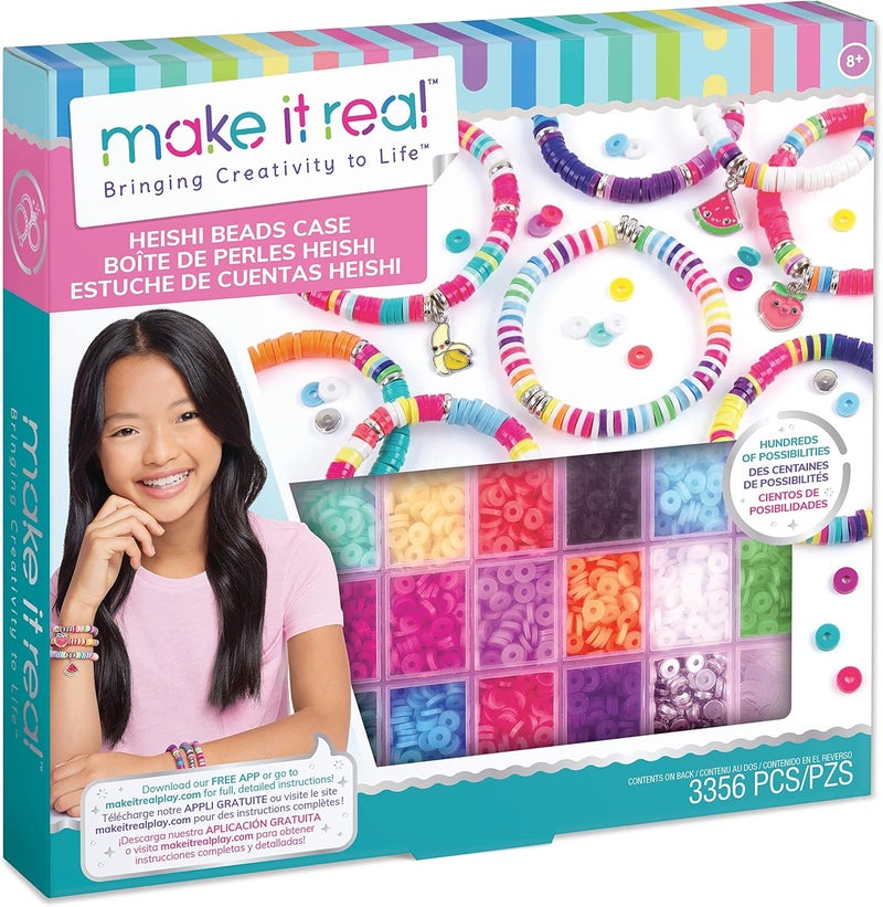 Make It Real Heishi Beads Making Kit Silver Charms and Storage Box - Ideal for Friendship Bracelets - Image 1